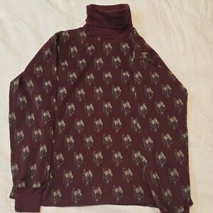Vintage Maroon Ralph Lauren Horse Print Turtleneck